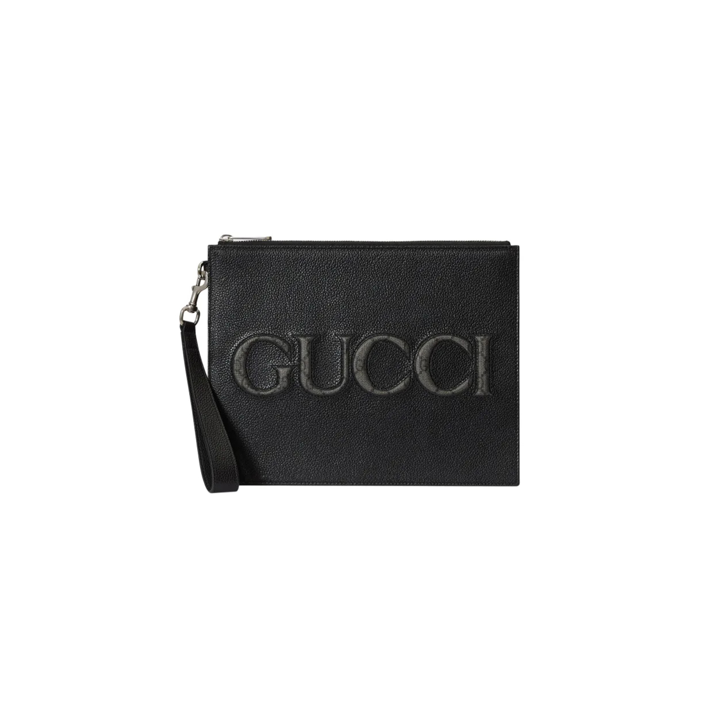 G*u*i inlaid logo grained leather clutch 768374 (28*22*3cm)